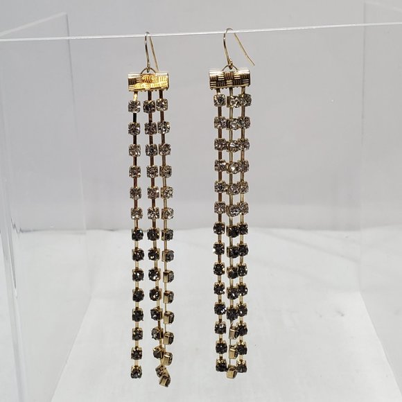 Bijou Drive gold rhinestone dangle fish hook earrings - Picture 1 of 5